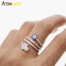 Высококачественное винтовое витое кольцо с микро-паве белого и синего кубического циркония 5A CZ Fatima Hamsa, круглые кольца для рук, ювелирные изделия для женщин 2024 - купить недорого