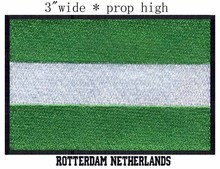 Вышитая нашивка с флагом Роттердам, Нидерланды, 3 дюйма, широкая доставка/горизонтальная трехдиапазонная/зеленая и белая/вышивка ручной работы 2024 - купить недорого