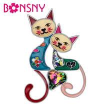 Bonsny-broches de aleación de esmalte para mujer y niña, broche de gato con diamantes de imitación, joyería, regalo, Animal, decoración para bufanda, accesorios 2024 - compra barato