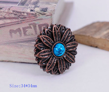 10X34x34mm azul turquesa antiguo cobre Rosa flor cuero artesanía botón decoración caballo monturas tornillo trasero 2024 - compra barato