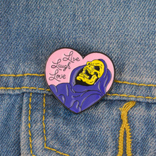 Cartoon Live Laugh Love enamel pin Heart shape Skeleton Badge Brooch shirt bag accessories Gothic Jewelry Gifts for friends kids 2024 - buy cheap