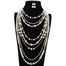 Gargantilla de perlas de imitación de múltiples capas para mujer, joyería nupcial de boda, collar Maxi largo, collar de borla de declaración artesanal 2024 - compra barato