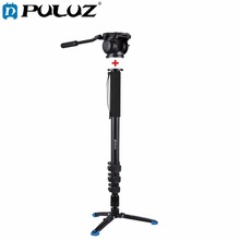 PULUZ Four-Section Telescoping Aluminum-magnesium Alloy Self-Standing Monopod /Tripod legs+ Fluid Head with Support Base Bracket 2024 - buy cheap