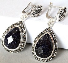 Long lady's 925  Natural Blue Sand Stone Marcasite Drop Natural Stone EARRINGSWomen Party, Party, Luxury Dubai 2024 - buy cheap