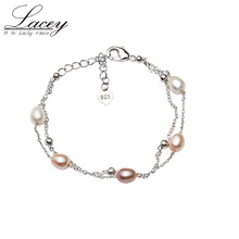 Pulseira de pérolas verdadeiras para mulheres, bracelete de pérolas de água doce natural, duas linhas de pérola, joia, 925 2024 - compre barato