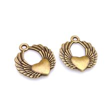10 Uds 22x19mm antiguo bronce plateado corazón-ala para hacer Diy joyería hecha a mano, accesorios de joyería al por mayor 2024 - compra barato