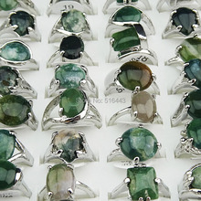 Wholesale 30pcs 100% Natural Green Stones Tourmaline Stones Mix Style Fashion Silver Rings for Womens Mens Fashion jewelry A002 2024 - buy cheap