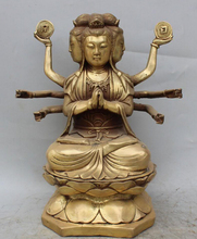 Xd 003427 10 "Китайская тибетская буддистская Бронзовая статуя с 3 головками и 8 руками Кван-Инь гуанинь Лотос 2024 - купить недорого