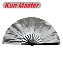 Kun Master 34 Cm  Bamboo Chinese Kung Fu Tai Chi Fan Silver Cover Black Staves 2024 - buy cheap