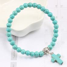 Natural Turquoises Matte Black Stone Beads Strand Bracelets for Women Men Jesus Cross Charms Beaded Bracelet Jewelry Accessories 2024 - buy cheap