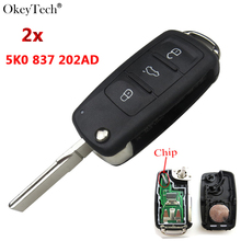 Okeytech-llave remota de 434Mhz, Chip ID48 5K0837202AD, 3 botones para VW, Volkswagen, GOLF, PASSAT, Tiguan, Polo, Jetta, Beetle, Hella, 2 unids/lote 2024 - compra barato