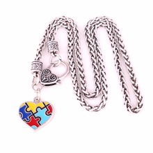 Autism Hope Jewelry Heart puzzle Piece Pendant with Wheat link Chain necklace Autism Awareness Jewelry Drop shipping 2024 - buy cheap