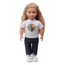 Ropa de muñeca con estampado de árbol de dibujos animados camiseta blanca + pantalón accesorios de juguete ajuste 18 pulgadas muñeca de niña y muñecas de bebé 43 cm c650 2024 - compra barato