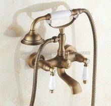 Antique Brass Wall Mount Bathtub Mixer Faucet Dual Handle Telephone Style Hand Shower Sprayer Ktf152 2024 - buy cheap