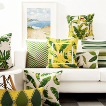 Decorative throw pillow case yellow green leaf leaves cushion cover for sofa chair funda cojines capa de almofadas 45x45cm 2024 - buy cheap