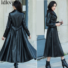 Windbreakers Women Clothing Black Maxi Pu Leather Coat Spring Autumn Single Breasted PU Leather Long Trench Coat  v330 2024 - buy cheap