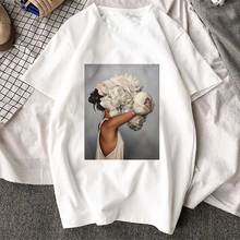 Camiseta estética harajuku, camiseta feminina de manga curta com estampa de flores e penas, camiseta casual para casal 2024 - compre barato
