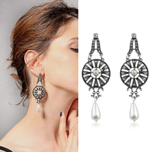 New Personality Windmill Shape Hollow Geometric Hanging Earrings Retro Totem Crystal Pearl Pendant Earring Ethnic Female Jewelry 2024 - buy cheap
