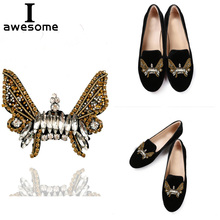 Обувь для свадебной вечеринки со стразами и бабочками; аксессуары для босоножек на высоком каблуке; обувь на плоской подошве; блестящие украшения для обуви 2024 - купить недорого