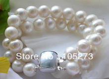 Joyería de perlas al por mayor 2 filas 8 ''Color blanco 11-12mm pulsera de perlas de agua dulce Natural Cierre de concha nuevo envío Gratis 2024 - compra barato