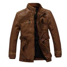 Mens Leather Jacket Stand Collar Long Motorcycle Jacket Jaqueta Masculina Pu Leather Jacket Men's Winter Leather Outerwear 2024 - buy cheap