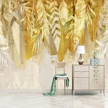 Custom Mural Wallpaper Modern 3D Golden Leaves Tropical Plant Vintage Wall Paper Living Room TV Sofa Self-Adhesive Wall Painting 2024 - buy cheap