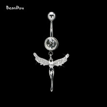 fashion lovely angel wing dangle belly button rings navel piercing ombligo surgical steel zircon 16G pircing jewelry for women 2024 - buy cheap