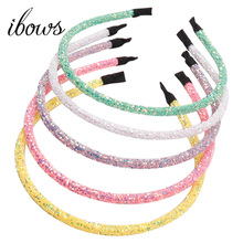 IBOWS Hair Accessories Hair Bands for Girls 5 Pcs Solid Glitter Hairband 5 Inch Shiny Glitters Hair Hoop for Women Hair Band 2024 - buy cheap