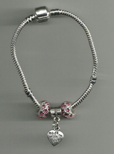Pulsera de plata Vintage hecha con dijes de corazón de amor pulsera de cadena de serpiente de cuentas de cristal Rosa brazaletes de joyería de mujer Regalo De Amistad 2024 - compra barato