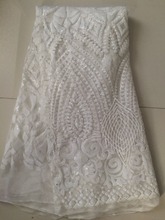 CGL-80331 pretty African sequins lace fabric Embroidery textile guipure lace fabric in white color 2024 - buy cheap