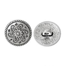 Doreenbeads metal haste botão redondo antigo cor de prata único furo padrão flor 15mm diâmetro, 100 peças novo 2024 - compre barato