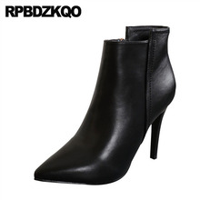 Shoes Short Autumn 2021 Women Ankle Thin Side Zip Boots Pointed Toe Black Brand Stiletto High Heel Fetish Fashion Extreme Fall 2024 - buy cheap