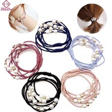 5 Pieces Women Fashion Joker Pearl Layers Hair Rope 2019 Korean Elegant Bowknot Headband Girls Trendy Elastic Headdress Headwear 2024 - buy cheap