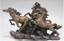 YM  318   China folk Copper Bronze Feng Shui auspicious Gallop Run Three Horses Art Statue 2024 - buy cheap