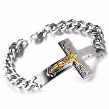 Charm Mens Cross Bracelet Chain Curb Cuban Link Stainless Steel Silver Color /Gold Color Bracelets for Men Jewelry 20.5mm 2024 - buy cheap