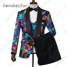 Gwenhwyfar-traje de esmoquin para hombre, traje con diseño Floral colorido de Jacquard, elegante, para cantante de escenario, novio y boda, conjunto de 3 2024 - compra barato