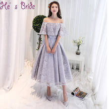 Robe De Soiree A Line Gray Champagne Tea Length Evening Dress Party Elegant Vestido De Festa Simple Prom Gown 2018 With Bow 2024 - buy cheap