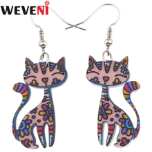WEVENI Lightweight Drop Dangle Big Long Smile Cat Kitten Earrings For Women New Fashion Accessories Acrylic Printing Jewelry 2024 - buy cheap