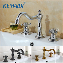 KEMAIDI Antique Brass Finished Bathroom & Kitchen Basin Mixer Tap Sink Faucet Double Handles 3 pcs Bathroom Basin Faucet 2024 - buy cheap