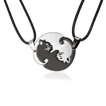 Пара ювелирных изделий ожерелье кулон черный белый пара ожерелья титановая сталь животное кошка подвески ожерелье рождественские подарки 2024 - купить недорого