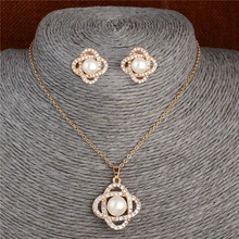 Conjuntos de joyas de boda con flores de cristal completo con joyas en diamantes de imitación, Arete de imitación que/Collar, joyería para mujer 2024 - compra barato
