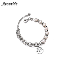 Atoztide CharmTree of Life  Bracelet For Women Adjustable Stainless Steel Simple Real Pearl Bracelet Link Chain Jewelry Gift 2024 - buy cheap