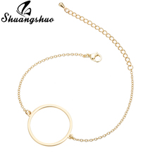 Shuangshuo Hollow Round Bracelets Gold Pendant Bracelets For Women Stainless Steel Long Chain Charm Big Circle Bracelet femme 2024 - buy cheap