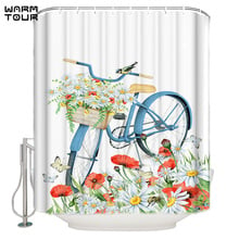 Занавеска для душа WARMTOUR с цветочным рисунком, очень длинная тканевая шторка для ванны и душа, декоративный набор для ванной комнаты с крючками 2024 - купить недорого