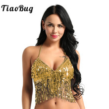 TiaoBug Women Fashion Halter Bra Top with Sequins Tassel Latin Belly Dance Costume Club Party Festival Rave Dance Sexy Crop Tops 2024 - buy cheap