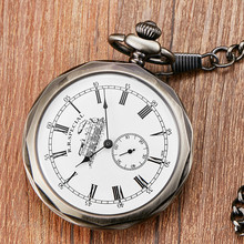 Винтажные Механические карманные часы с резным циферблатом в ретро стиле, роскошные серые римские цифры, карманные часы 2024 - купить недорого