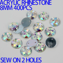 AAA 8mm 400PCS AB Color Superior Taiwan Acrylic Flat Back Stones Round Circle Shape Acrylic Rhinestone Sew On 2 Holes 2024 - buy cheap