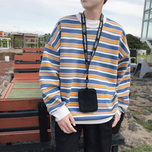 2020 Korean Style Men's Fashion Stripe Hoodies Round Collar Coat Velvet Pullovers Loose Casual Red/blue/yellow Sweatshirt S-2XL 2024 - buy cheap