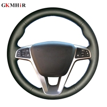 GKMHiR Black Genuine Leather Hand-stitched Car Steering Wheel Cover for Lada Vesta 2015 2016 2017 2024 - buy cheap