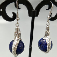 Free shipping Fashion Jewelry Natural Lapis Lazuli sea-maid Round Art Women Men Dangle Earrings MC5315 2024 - buy cheap